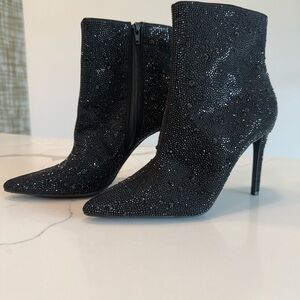 INC International Concepts Black Rhinestone Heeled Boots 7.5